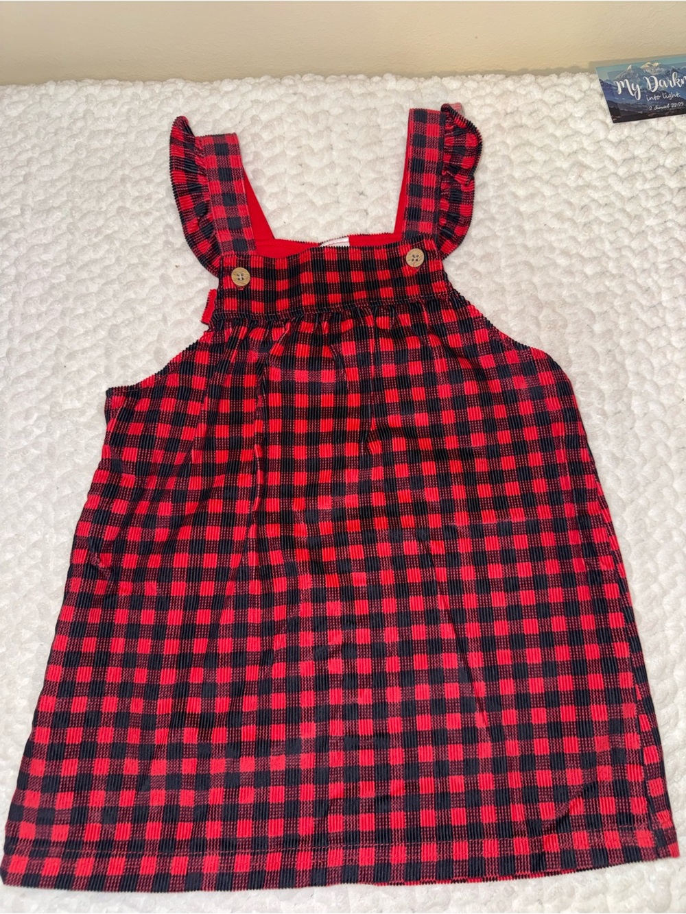 Red & Black Plaid Ruffle Strap Dress - Kids
